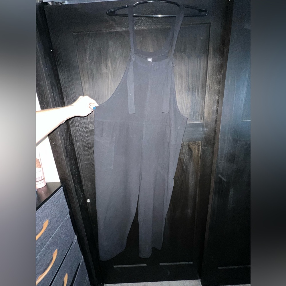 Black tie at shoulder cotton overalls